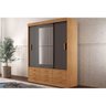Guarda Roupa Casal 3 Portas de Correr (1 C- Espelho) e 9 Gavetas Detroit Naturale-grafite - Rufato - 1