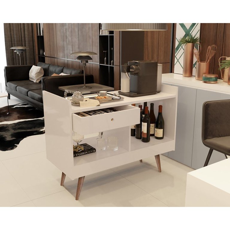 Aparador Buffet Adega Bar Tequila Retrô Pés Palito 2 Ambientes Cor Perola - Comprar Moveis em Casa