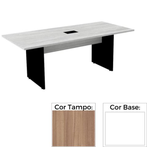 Mesa de Reunião com Caixa de Tomada Retangular 260 x 120 cm Pé Painel PE25 MDP Noce Naturalle