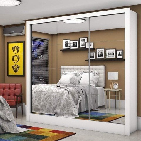 Guarda-Roupa Casal 3 Portas com Espelho Santiago Premium Espresso Móveis Branco
