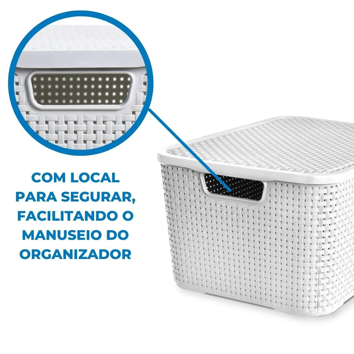 Kit com 2 Organizadores Rattan com Tampa 7 Litros Arqplast Branco - 5