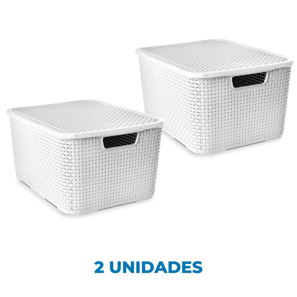 Kit com 2 Organizadores Rattan com Tampa 7 Litros Arqplast Branco - 2