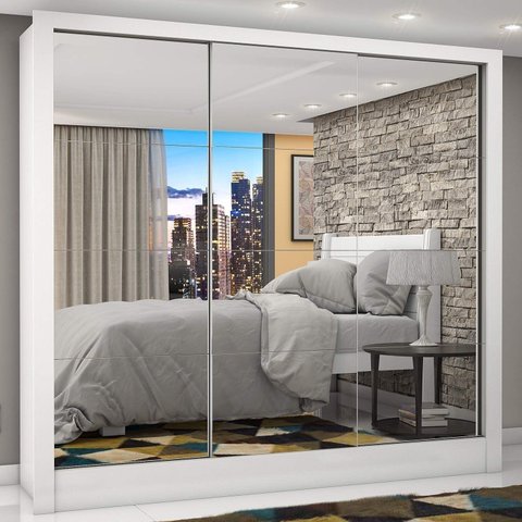Guarda-Roupa Casal 3 Portas com Espelho Porto Premium Espresso Móveis Branco