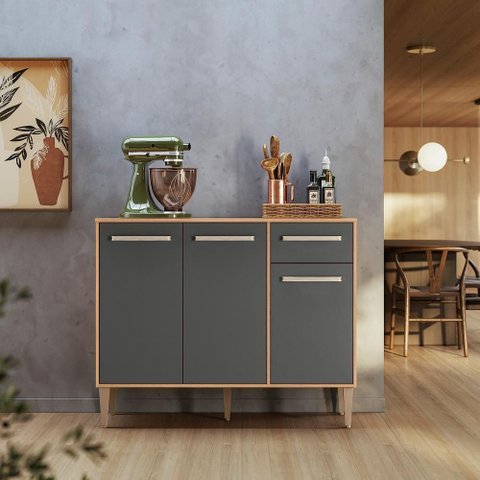 Balcão de Cozinha 3 Portas 1 Gaveta Mariah Compacto e Resistente