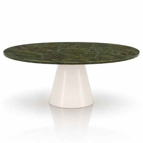 Mesa de Jantar Cone Oval 244x137 cm Tampo Mármore Vitória Régia Base Laca Off White