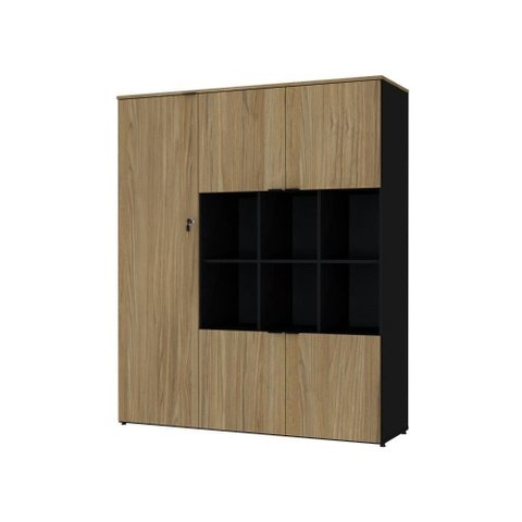 Armário Alto com Nichos e 05 Portas 161,5x135x42cm Wlan135 Preto Tx com Vermont Oak