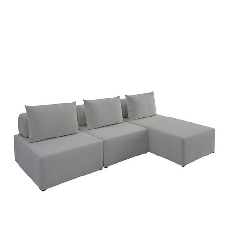 Sofá Ilha na Caixa em Módulos Mobili Chaise + 2 Assentos Boucle Cinza Claro Estofama