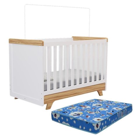 Berço Americano Retrô 2 em 1 Branco Brilho/amêndoa com Colchão Baby Physical - Móveis Peroba