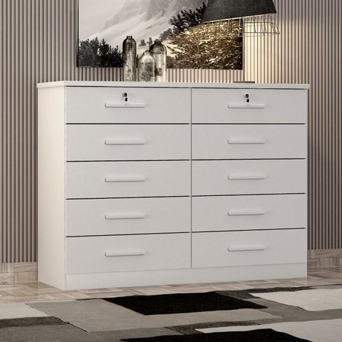 Cômoda para Quarto 10 Gavetas Genova Branco/Neve