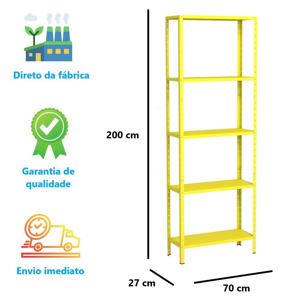 Estante Aço 5 Prateleiras Livros Cozinha Quarto Eaf014 Amarelo - 2