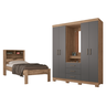 Conjunto Guarda Roupas 4 Portas e Cama Solteiro Palau Atacama Grafite - 1