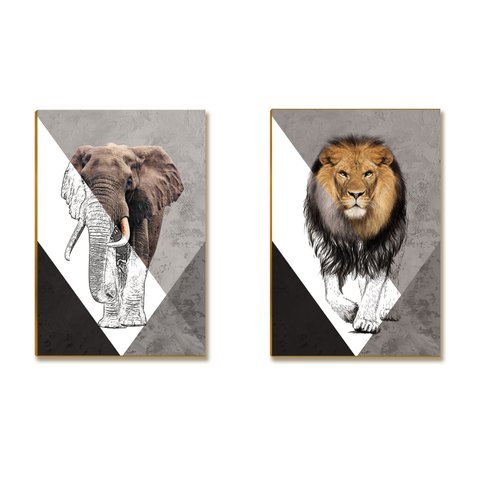 Kit 02 Placas Mdf Leão e Elefante Decoração Parede 28,7x22