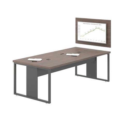 Mesa para Sala de Reunião com Painel para Tv - Freijó e Preto