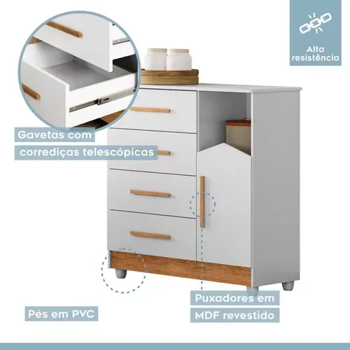 Ver imagem 7 de Quarto Bebê Moderno Cômoda e Berço Incluso 100% Mdf:branco