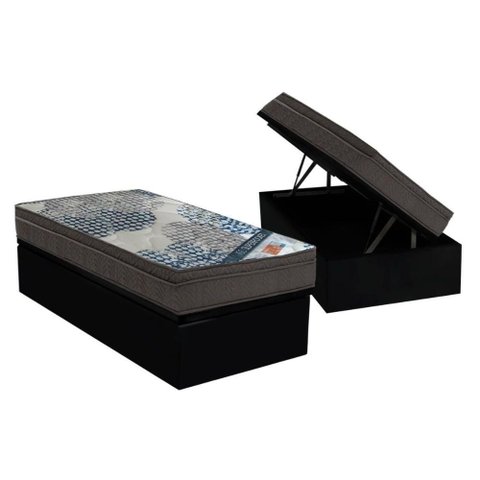 Cama Box Baú Solteiro: Colchão Molas Superpocket Ensacadas Ortobom Iso + Base Crc Courano Black (