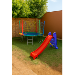 Kit Quintal Infantil Cama Elástica 1,40m + Escorregador Médio 3 Degraus Decor Quintal Recreativo - 1