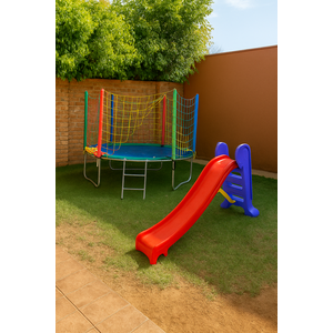 Kit Quintal Infantil Cama Elástica 1,40m + Escorregador Médio 3 Degraus Decor Quintal Recreativo