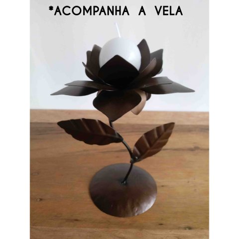 Castiçal de Ferro Simples Barato Artesanal Decoração de Mesa de Jantar - Verniz