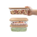 Ver imagem 2 de Kit 3 Potes de Vidro 1l com Tampa de Bambu Hermético Marmita Retangulares - Tud