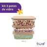 Kit 3 Potes de Vidro 1l com Tampa de Bambu Hermético Marmita Retangulares - Tud - 4