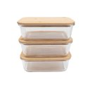 Ver imagem 3 de Kit 3 Potes de Vidro 1l com Tampa de Bambu Hermético Marmita Retangulares - Tud