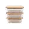 Kit 3 Potes de Vidro 1l com Tampa de Bambu Hermético Marmita Retangulares - Tud - 3