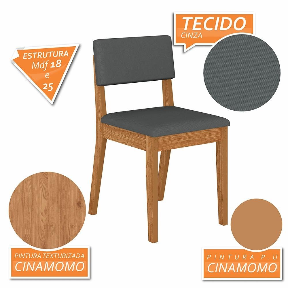 Conjunto de Mesa com 2 Cadeiras Arkansas Cinamomo/cinza - M. Arapongas Cinamomo/suede Cinza - 6