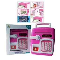Cofrinho Digital Infantil Senha Biometria Decorativa Economia Mesada Moedas Notas Rosa - 6