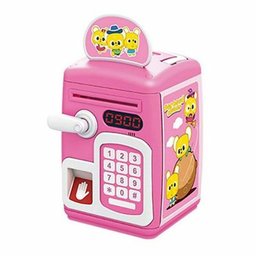 Cofrinho Digital Infantil Senha Biometria Decorativa Economia Mesada Moedas Notas Rosa - 3