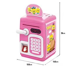 Cofrinho Digital Infantil Senha Biometria Decorativa Economia Mesada Moedas Notas Rosa - 5