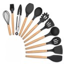 Ver imagem 2 de Kit 12 Pçs Utensílios de Cozinha Silicone Cabo Madeira Preto