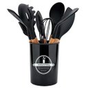 Ver imagem 1 de Kit 12 Pçs Utensílios de Cozinha Silicone Cabo Madeira Preto