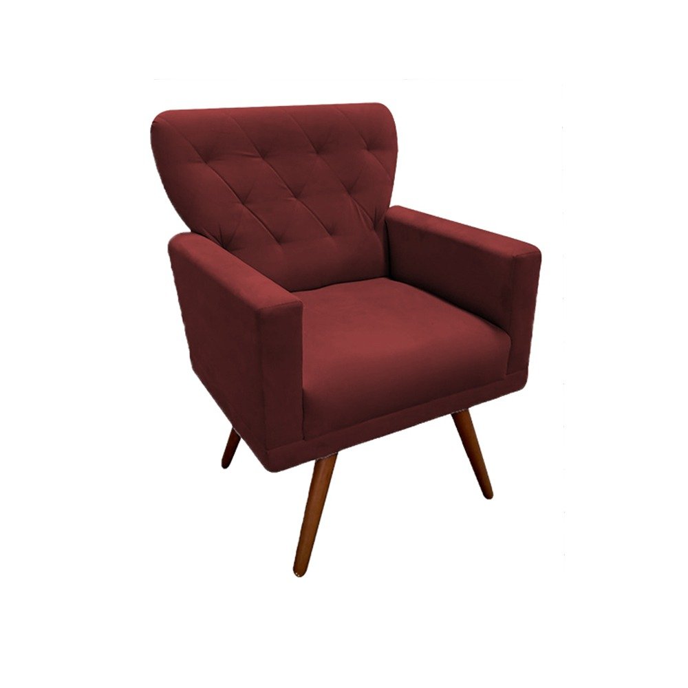 Kit Namoradeira + 1 Poltrona Decorativa Aurora + Puff Redondo Suede Marsala Pés Madeira Mz Decor - 3