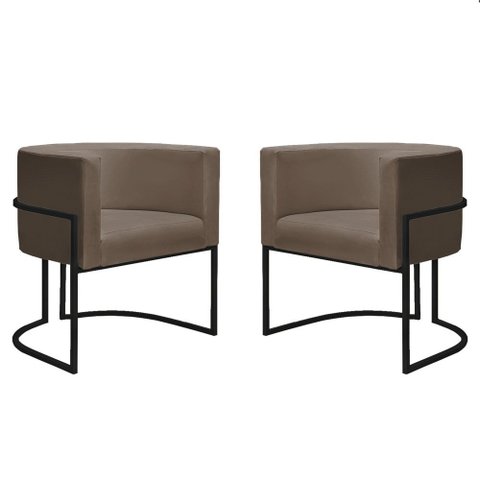 Kit 2 Poltronas Reforçadas Decorativa Sala Nayara Base Ferro Preto Suede Capuccino