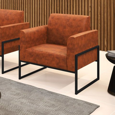 Poltrona Sala Decorativa Marisa Industrial Alta Preto Sintético Pu D03 - D’Rossi