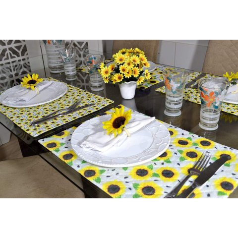 Jogo Americano Matelado Dupla Face 6 Peças - Flor de Girassol Arte & Tear Jogo Americano Dupla Face