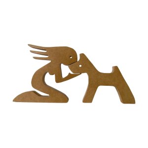 Escultura Decorativa Menina e o Cachorro 31x15cm Amêndoa