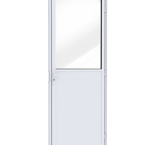 Porta de Alumínio de Giro Mista com Lambri e Vidro 215x85cm Lucasa Ideale Abertura Direita Branco