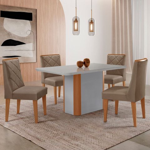 Mesa de Jantar Isadora 120cm Tampo Mdf Vidro com 4 Cadeiras Isadora