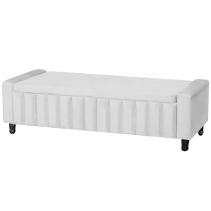 Calçadeira Baú Casal King Size Estofada Alicia Veludo Branco