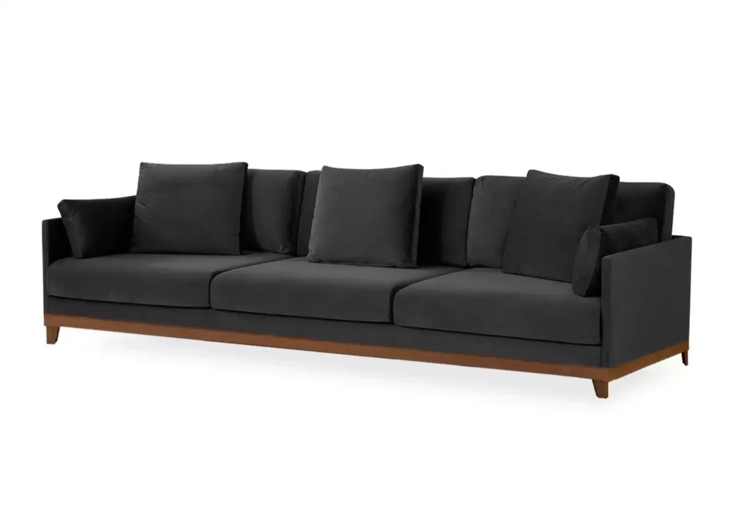 Ver imagem 1 de Sofá 3 Lugares com Base em Mdf, Veludo Preto, 2,62m