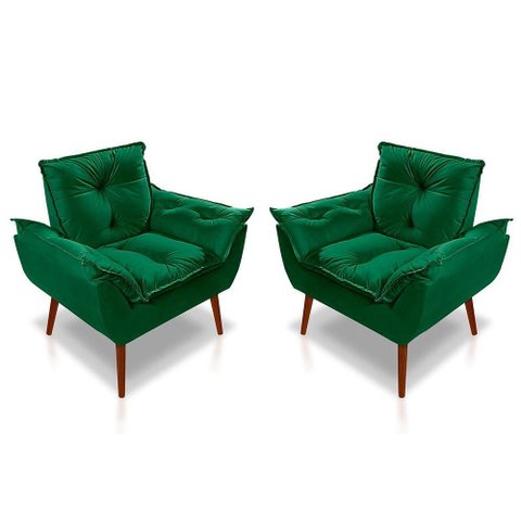 Kit C/ 02 Poltronas Opala Luxo Suede Verde