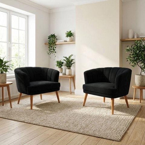 Conjunto 2 Poltronas Estofada para Sala de Estar Aconchegante Tecido Veludo Pés de Madeira