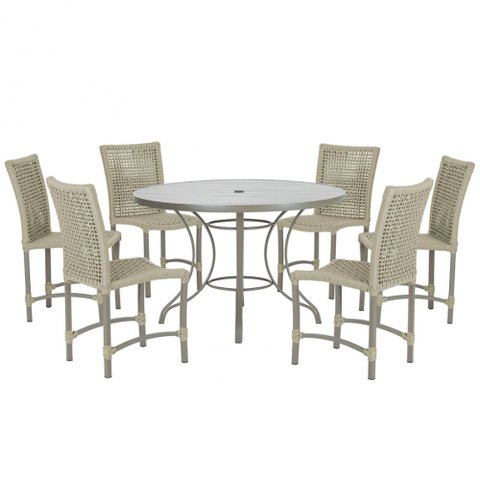 Mesa Ascoli 120 Cm com 6 Cadeiras Cannes de Alumínio, Pintura Fendi e Trama Tela de Corda Náutica