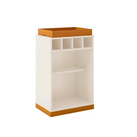 Aparador Bar Retrô Bandeja de Mdf Adega 4 Garrafas Bahamas - Via Nossa - Off White e Cedro