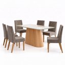 Ver imagem 2 de Conjunto Sala de Jantar Mesa Olivia 160cm Tampo MDF e Vidro Canto Arredondado 6 Cadeiras Flavia
