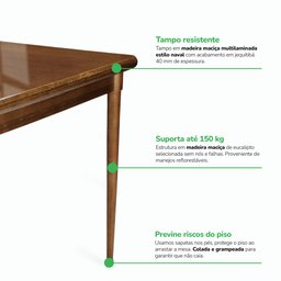 Mesa de Madeira Retangular com 6 Cadeiras para Apartamento Pequeno - 4