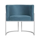 Ver imagem 2 de Poltrona Luana Linho Azul Base Metálica Branca - Vallisa Decor