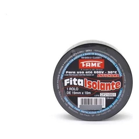 Fita Isolante Anti Chama Fame 19mm X 10m Classe C Preto