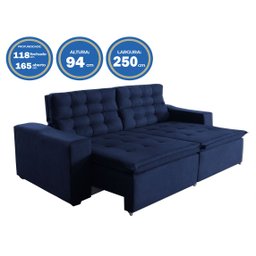 Sofá Londres 250cm Retrátil Reclinável Azul – WS - 2